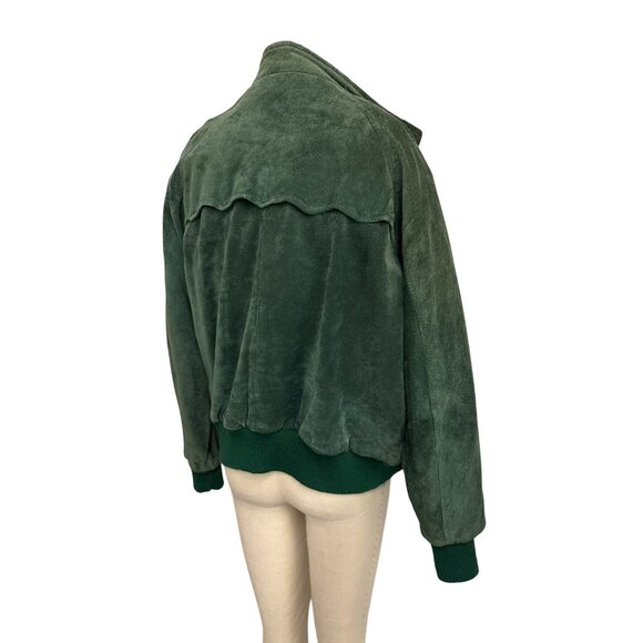 Vintage Green Suede Bomber Jacket Size 12 Plaid Lining Authentic Imports Inc Mad - Picture 9 of 15